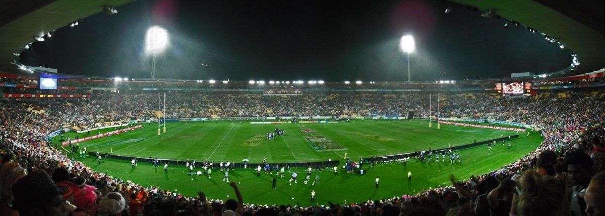 Inside Sky Stadium in Wellington at night